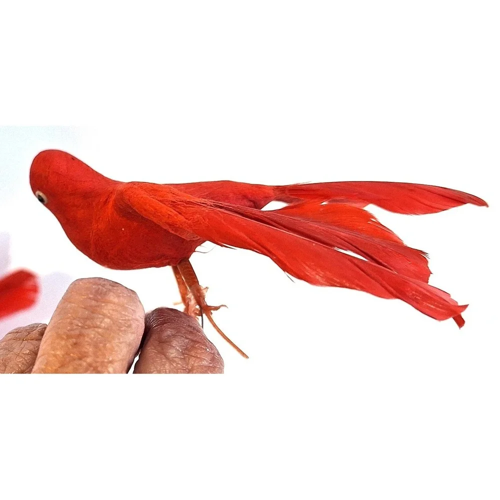 Vintage Red Feathered Bird Floral Picks Set of 3 Christmas Decor Craft Supplies